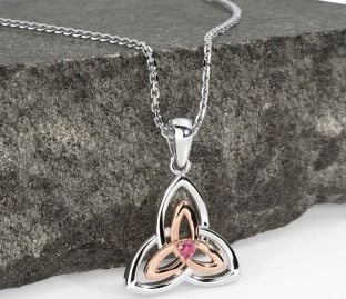 Diamond White Rose Gold Celtic Trinity Knot Necklace