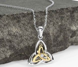 Diamond White Yellow Gold Celtic Trinity Knot Necklace