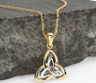 Diamond White Yellow Gold Celtic Trinity Knot Necklace