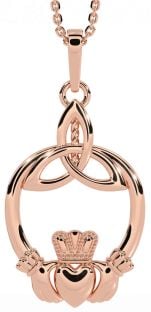 Rose Gold Silver Claddagh Celtic Trinity Knot Necklace