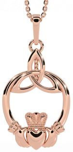 Rose Gold Claddagh Celtic Trinity Knot Necklace