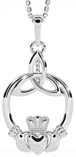 Zilver Claddagh Keltisch Drie-eenheid Knoop Halsketting