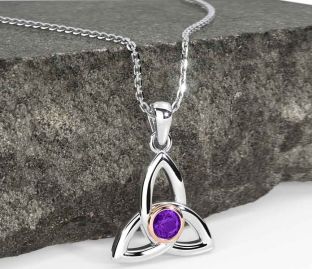 Amethyst Rose Gold Silver Celtic Trinity Knot Necklace
