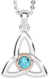 Aquamarine Rose Gold Silver Celtic Trinity Knot Necklace
