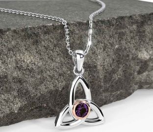 Alexandrite Rose Gold Silver Celtic Trinity Knot Necklace
