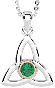 Emerald Rose Gold Silver Celtic Trinity Knot Necklace