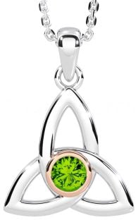 Peridot Rose Gold Silver Celtic Trinity Knot Necklace
