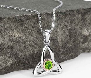 Peridot Rose Gold Silver Celtic Trinity Knot Necklace