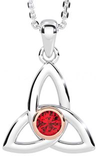 Ruby Rose Gold Silver Celtic Trinity Knot Necklace