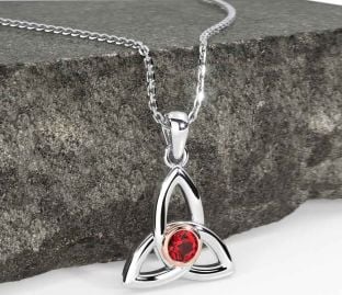 Ruby Rose Gold Silver Celtic Trinity Knot Necklace