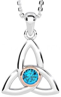 Topaz Rose Gold Silver Celtic Trinity Knot Necklace