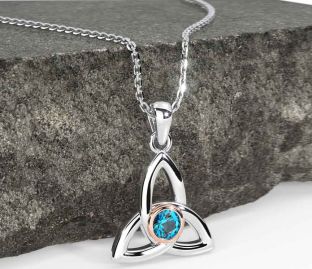 Topaz Rose Gold Silver Celtic Trinity Knot Necklace
