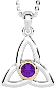 Amethyst Gold Silver Celtic Trinity Knot Necklace