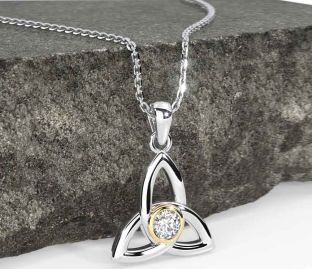 Diamond Gold Silver Celtic Trinity Knot Necklace
