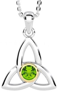 Peridot Gold Silver Celtic Trinity Knot Necklace
