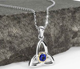 Sapphire Gold Silver Celtic Trinity Knot Necklace