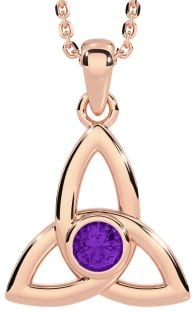 Amethyst Rose Gold Silver Celtic Trinity Knot Necklace