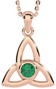 Emerald Rose Gold Silver Celtic Trinity Knot Necklace