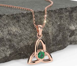 Emerald Rose Gold Silver Celtic Trinity Knot Necklace