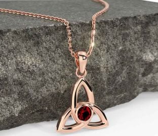 Garnet Rose Gold Silver Celtic Trinity Knot Necklace