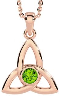 Peridot Rose Gold Silver Celtic Trinity Knot Necklace