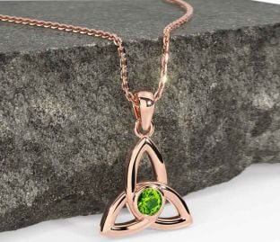 Peridot Rose Gold Silver Celtic Trinity Knot Necklace