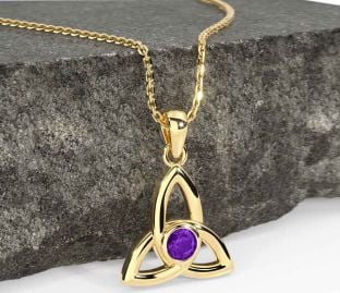 Amethyst Gold Silver Celtic Trinity Knot Necklace