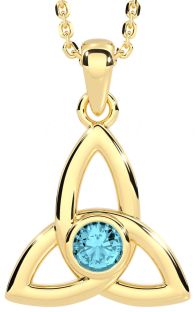 Aquamarine Gold Silver Celtic Trinity Knot Necklace