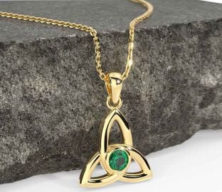 Emerald Gold Silver Celtic Trinity Knot Necklace