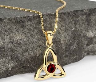 Garnet Gold Silver Celtic Trinity Knot Necklace