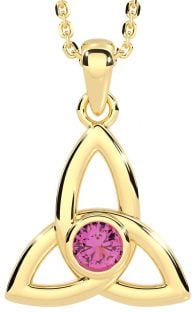 Pink Tourmaline Gold Silver Celtic Trinity Knot Necklace