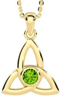 Peridot Gold Silver Celtic Trinity Knot Necklace