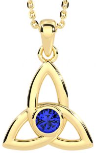 Sapphire Gold Silver Celtic Trinity Knot Necklace