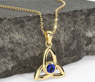 Sapphire Gold Silver Celtic Trinity Knot Necklace