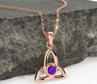 Amethyst Rose Gold Celtic Trinity Knot Necklace