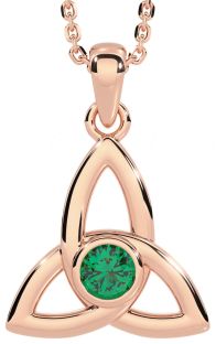 Emerald Rose Gold Celtic Trinity Knot Necklace