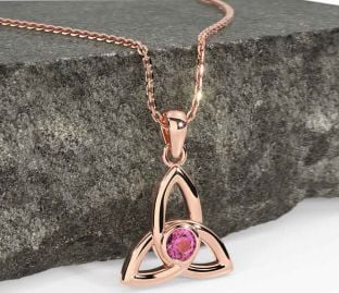 Pink Tourmaline Rose Gold Celtic Trinity Knot Necklace