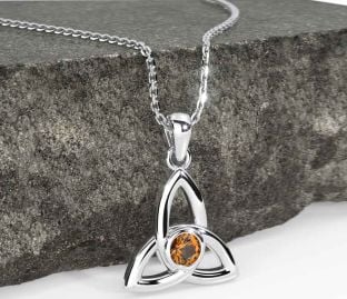 Citrine Silver Celtic Trinity Knot Necklace