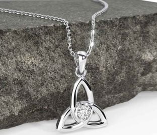 Diamond Silver Celtic Trinity Knot Necklace