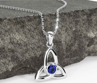Sapphire Silver Celtic Trinity Knot Necklace
