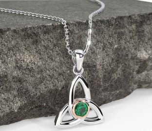 Emerald Rose Gold Silver Celtic Trinity Knot Necklace