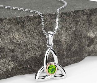 Peridot Rose Gold Silber keltisch Dreieinigkeit Knoten Halskette