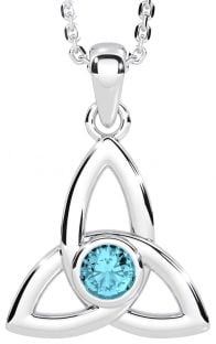 Aquamarine White Gold Celtic Trinity Knot Necklace