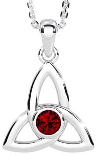 Garnet White Gold Celtic Trinity Knot Necklace