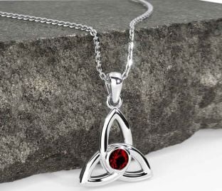 Garnet White Gold Celtic Trinity Knot Necklace