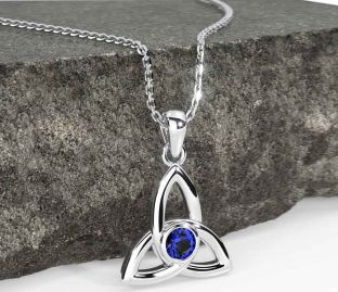 Sapphire White Gold Celtic Trinity Knot Necklace