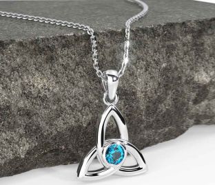 Topaz White Gold Celtic Trinity Knot Necklace