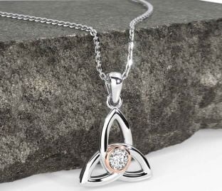 Diamond White Rose Gold Celtic Trinity Knot Necklace