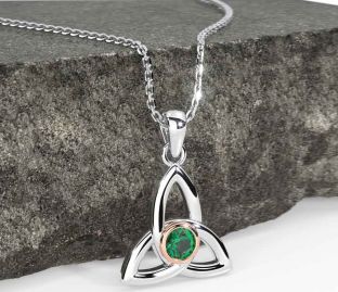 Emerald White Rose Gold Celtic Trinity Knot Necklace