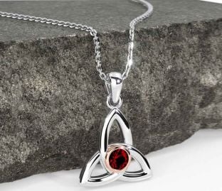 Garnet White Rose Gold Celtic Trinity Knot Necklace